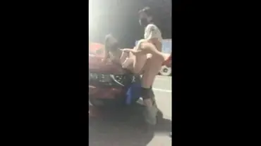 Kemesraan Sejoli Cantik Di Atas Mobil Crot poster